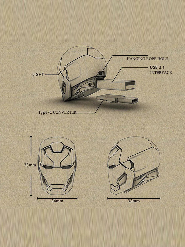 Iron Man Helmet USB Flash Drive | Openable Helmet & Glowing Eyes