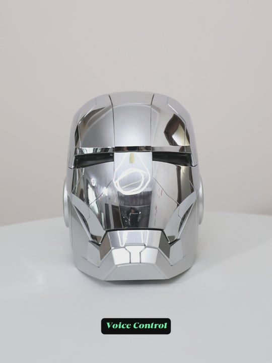 AutoKing | Silver MK5 Iron Man Helmet — Jarvis Voice Control | 1:1 Wearable Cosplay